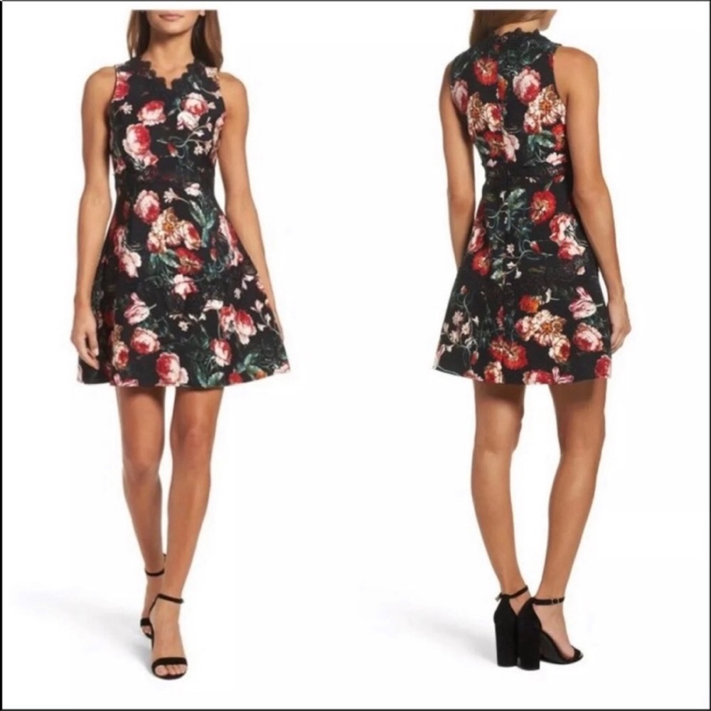 Chelsea28 Black Lace and Floral Dress